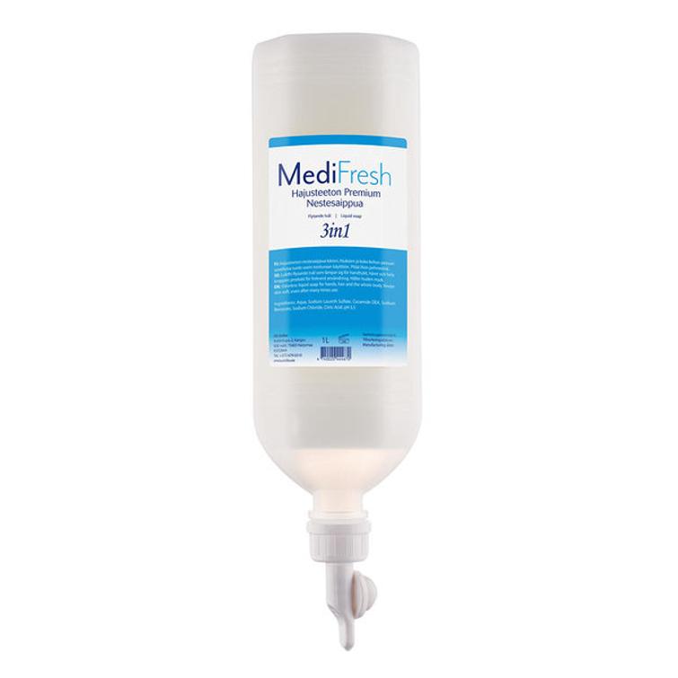 MediFresh Premium 3in1 nestesaippua hajusteeton 1L dispenso